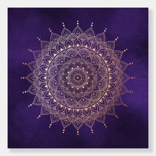 Elegant Rose Gold on Purple Floral Henna Mandala Foam Board