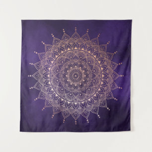 Elegant Rose Gold on Purple Floral Henna Mandala Tapestry