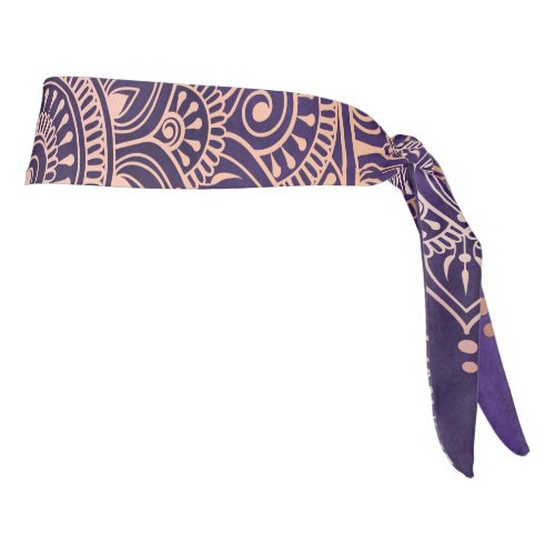 Elegant Rose Gold on Purple Floral Henna Mandala Tie Headband