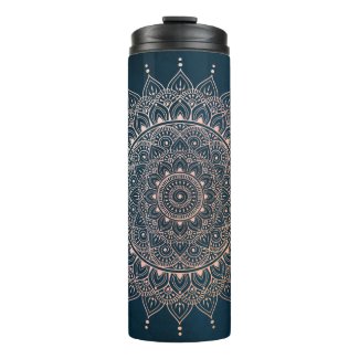 Elegant Rose Gold on Teal Floral Henna Mandala Thermal Tumbler