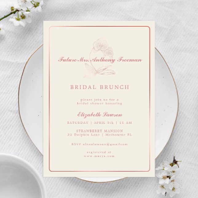 Elegant Rose Gold Orchid Bridal Shower Invitation (Creator Uploaded)