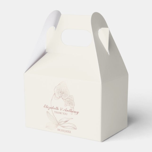 Elegant Rose Gold Orchid Monogram Wedding  Favor Boxes (Front Side)