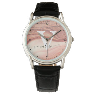 Elegant Rose Gold Paint Glitter Rain Sparkling Watch