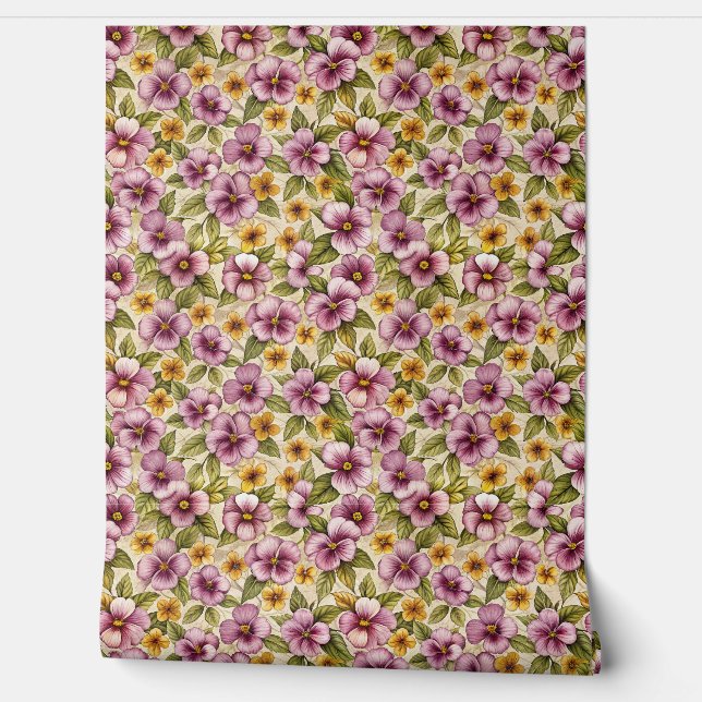 Elegant rose gold pale pink blush yellow violets wallpaper  (Unrolling)