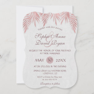 Elegant Rose Gold Palm Leaves Wedding Invitation
