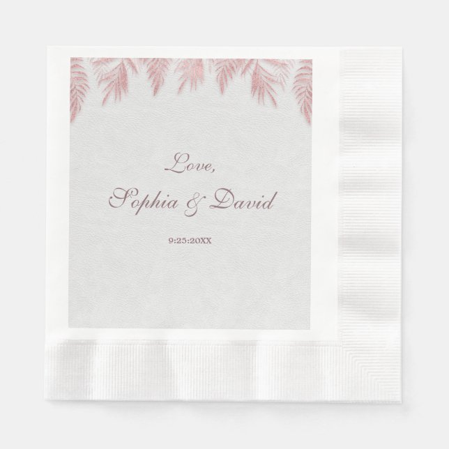 Elegant Rose Gold Palm Leaves Wedding Paper Napkins (Front)