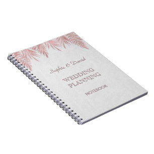 Elegant Rose Gold Palm Leaves Wedding Planner Notebook