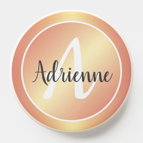 Elegant Ros Gold Pastel Pink Yellow Monogram Name PopSocket