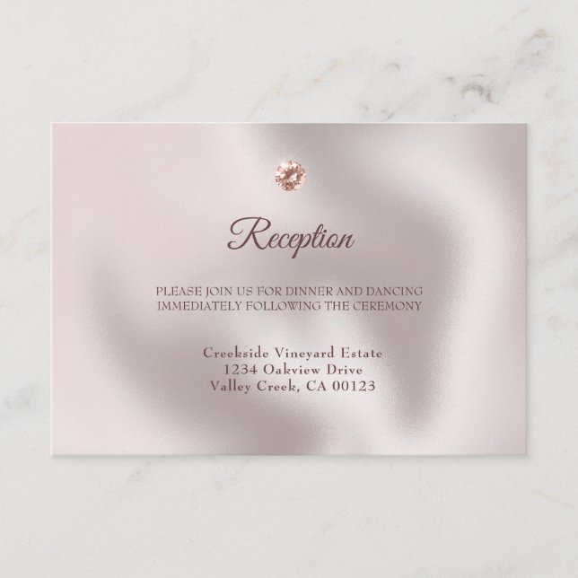 Elegant Rose Gold Pearl & Diamond Gemstone Wedding Enclosure Card (Front)