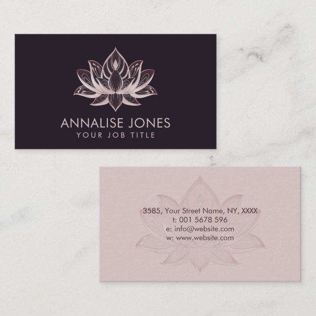 Elegant Rose Gold Pearl Lotus Flower Business Card (Front/Back)