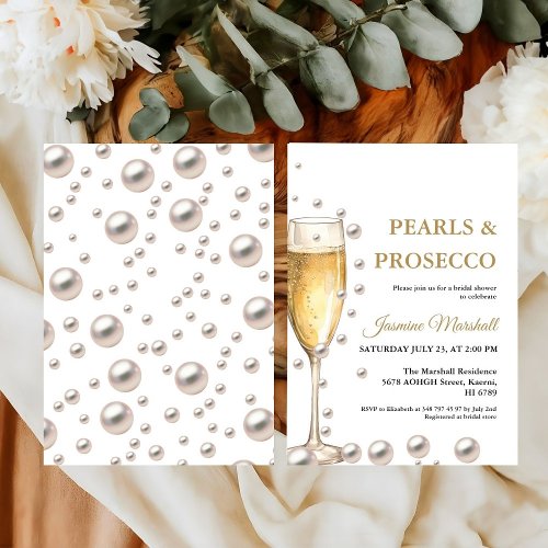 Elegant Rose Gold Pearls  Prosecco Bridal Shower Invitation