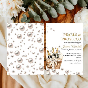 Elegant Rose Gold Pearls & Prosecco Bridal Shower Invitation