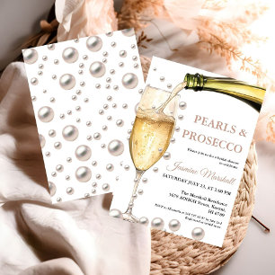 Elegant Rose Gold Pearls & Prosecco Bridal Shower Invitation