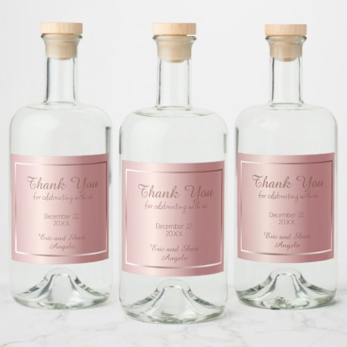 Elegant Rose Gold Personalized Wedding Favor Thank Liquor Bottle Label