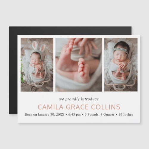 Elegant Rose Gold Photo Girl Birth Announcement