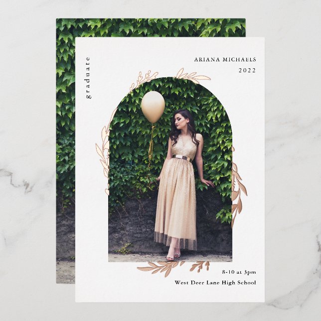 Elegant Rose Gold Photo Graduation Foil Invitation (Front/Back)