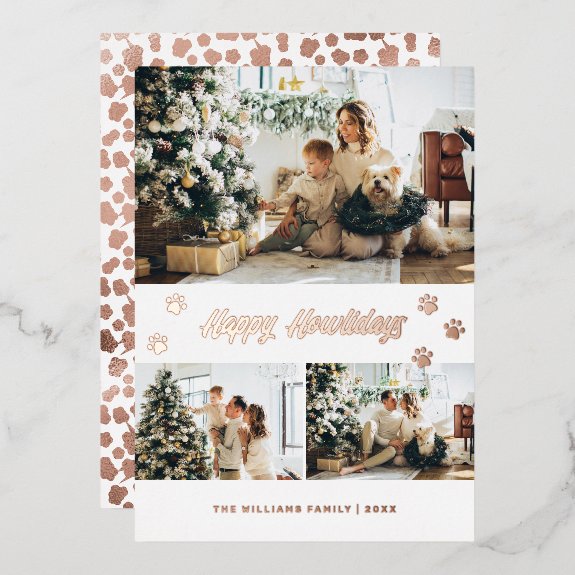 Elegant Rose Gold Photo Happy Howlidays Christmas Card