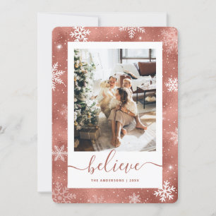 Elegant Rose Gold Photo Snowflake Holiday Card