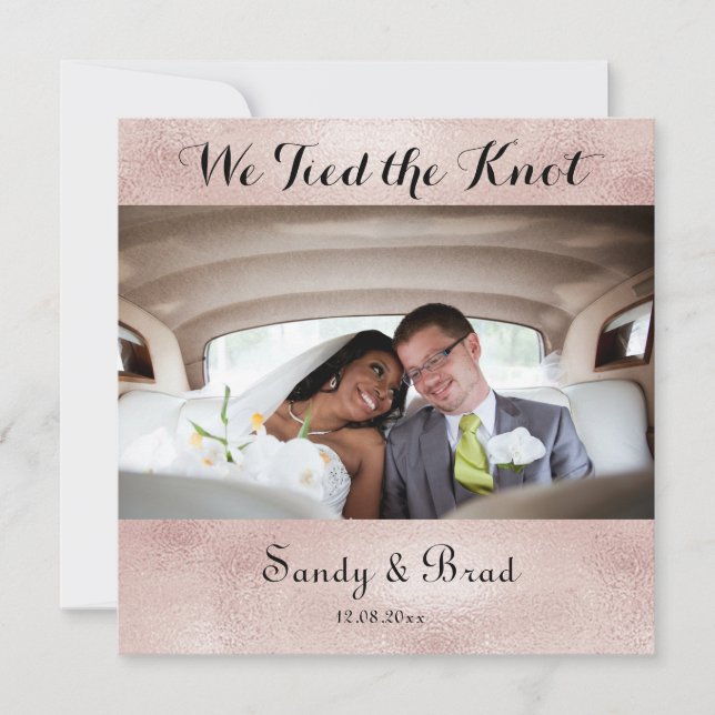 Elegant Rose Gold Photo Wedding Announcement (Front)