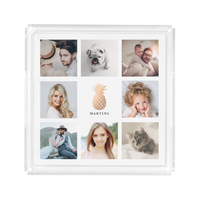 Elegant Rose Gold Pineapple | Photo Collage Acrylic Tray (Front)