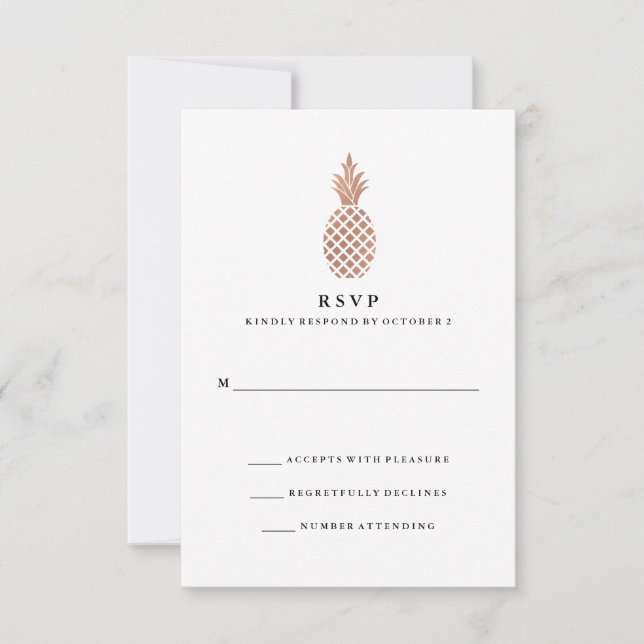 Elegant Rose Gold Pineapple Wedding RSVP Card (Front)