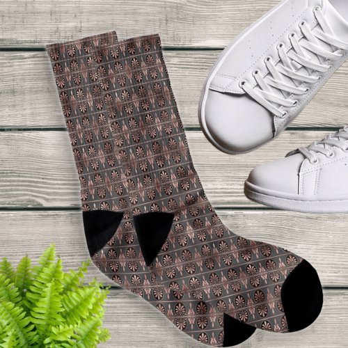 Elegant Rose Gold Pink And Black Ornamental Socks