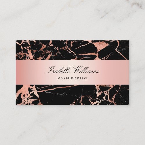 Elegant Rose Gold Pink Black Marble Agate Business Card