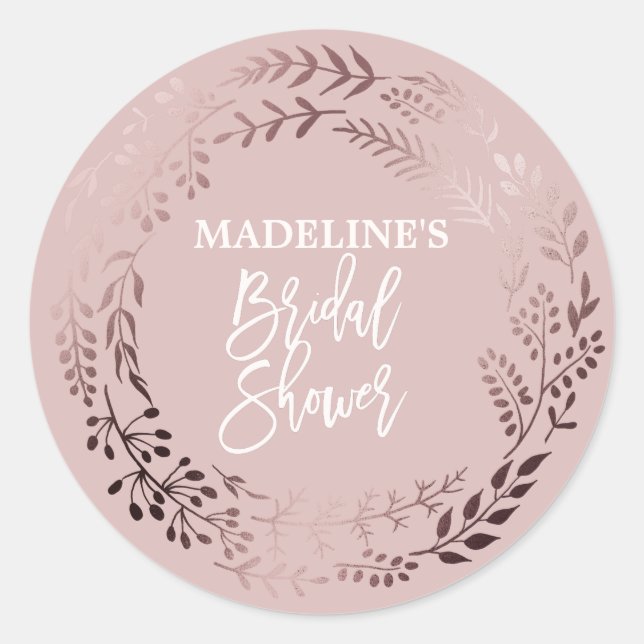 Elegant Rose Gold Pink Bridal Shower Favor Sticker (Front)