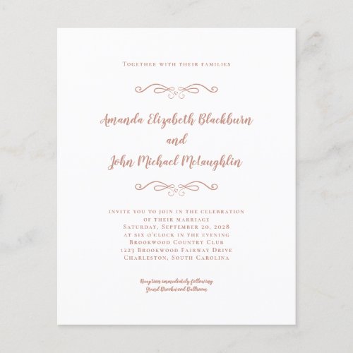 Elegant Rose Gold Pink Budget Wedding Invitation