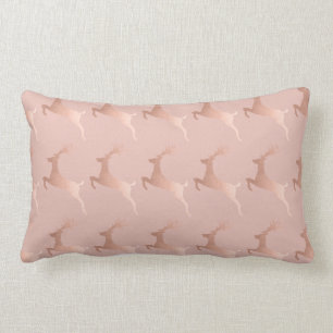 Elegant Rose Gold Pink Christmas Reindeer Pattern Lumbar Pillow