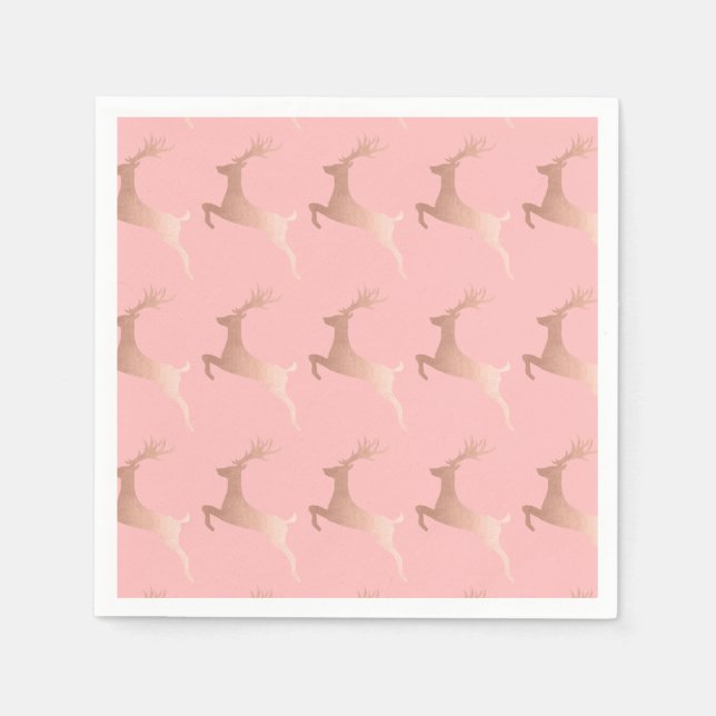 Elegant Rose Gold Pink Christmas Reindeer Pattern Napkins (Front)