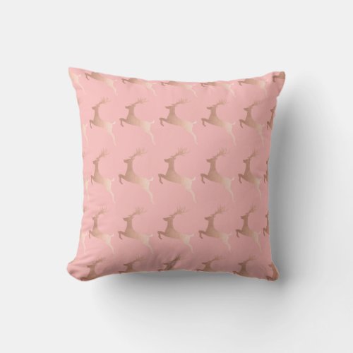Elegant Rose Gold Pink Christmas Reindeer Pattern Throw Pillow