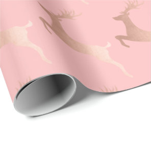 Elegant Rose Gold Pink Christmas Reindeer Pattern Wrapping Paper