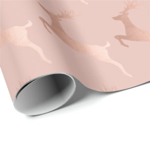 Elegant Rose Gold Pink Christmas Reindeer Pattern Wrapping Paper