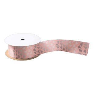 Elegant Rose Gold & Pink Christmas Tree Pattern Satin Ribbon