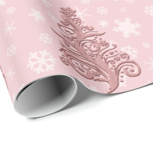 Elegant Rose Gold  Pink Christmas Tree Pattern Wrapping Paper