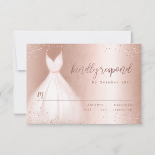 Elegant rose gold pink dress quinceañera RSVP Card