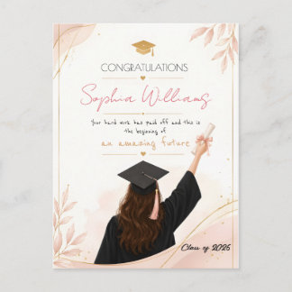 Elegant Rose Gold & Pink Floral Graduation card