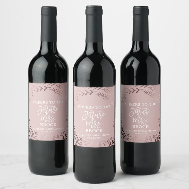 Elegant Rose Gold & Pink Future Mrs Bridal Shower Wine Label (Bottles)