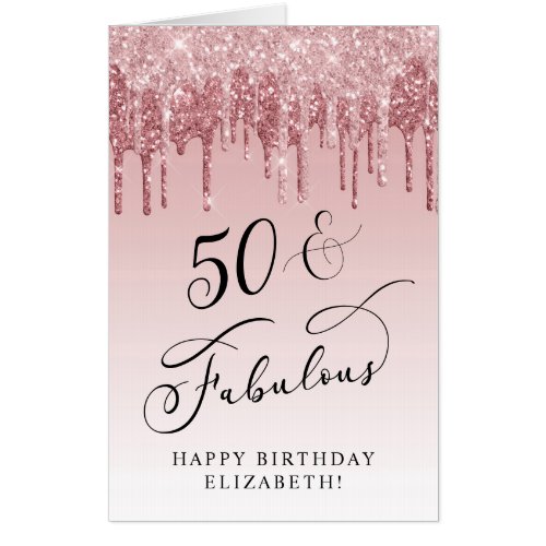 Elegant Rose Gold Pink Glitter 50th Birthday Jumbo Card