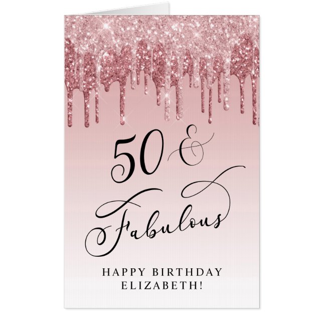 Elegant Rose Gold Pink Glitter 50th Birthday Jumbo Card (Front)