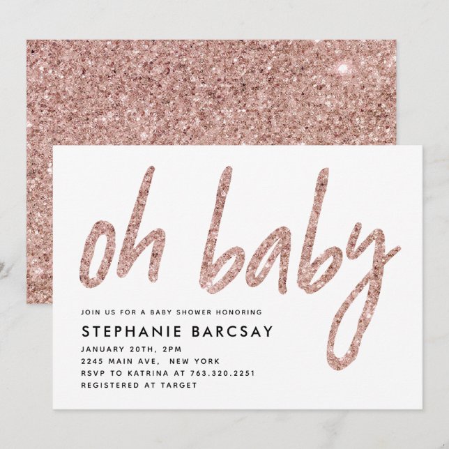 Elegant Rose Gold Pink Glitter Baby Shower Invitation (Front/Back)