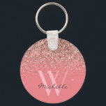 Elegant Rose Gold Pink Glitter Monogram Name Keychain<br><div class="desc">This elegant rose gold glitter on blushed pink background with monogram are great design elements to be on this keychain. The beautiful part here is that you can personalize it by putting a name and an initial on a monogram. If you can not see what you like just send me...</div>