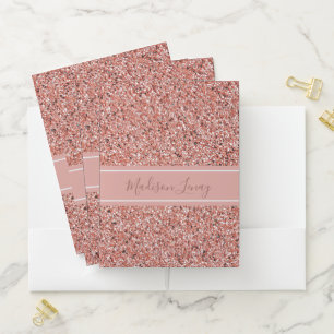 Elegant Rose Gold Pink Glitter Sparkle Monogram Pocket Folder