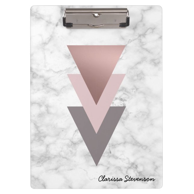 elegant rose gold pink grey triangles white marble clipboard (Front)