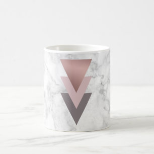 elegant rose gold pink grey triangles white marble coffee mug