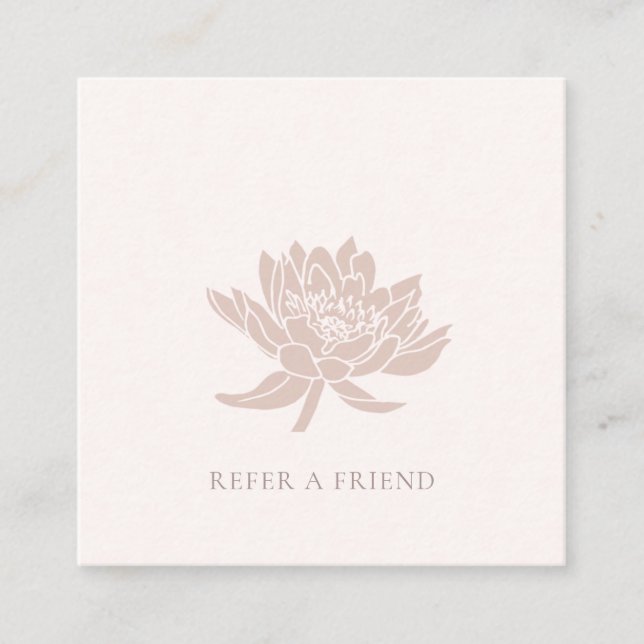 ELEGANT ROSE GOLD PINK LOTUS FLORAL REFER A FRIEND SQUARE BUSINESS CARD (Front)