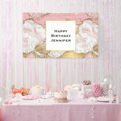 Elegant Rose Gold Pink Marble Abstract Birthday Banner