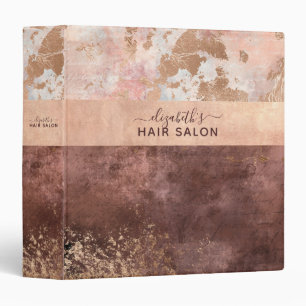 Elegant Rose Gold Pink Marble Salon 3 Ring Binder