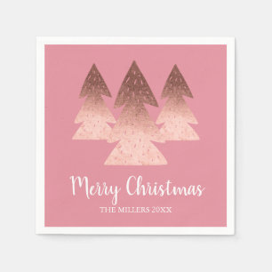 Elegant rose gold & pink Merry Christmas tree Napkins